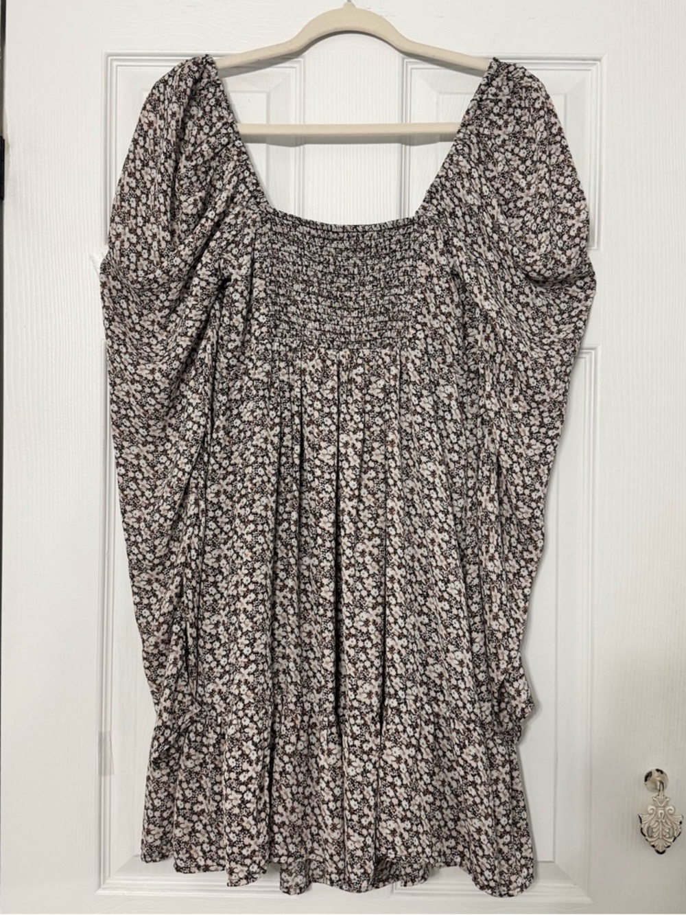 Abercrombie Babydoll Tall Mini Dress Ruched Long-Sleeve Floral - Picture 7 of 13